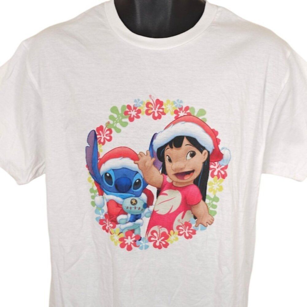 Lilo & Stitch T Shirt Mens Size Large White Hawaiian Christmas Disney